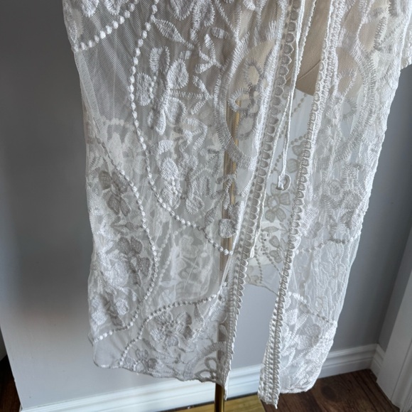 Bohemian Floral Lace Kimono XL Sheer White Longline Tie Front Boho Cover Pretty - Picture 6 of 11
